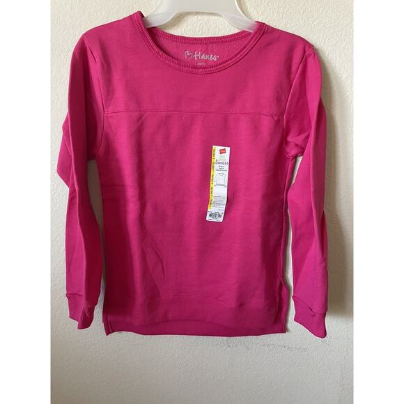 Hanes Dark Pink Long Sleeve Split Hem Fleece Sweatshirt Pullover Size L 10/12 - Picture 1 of 4